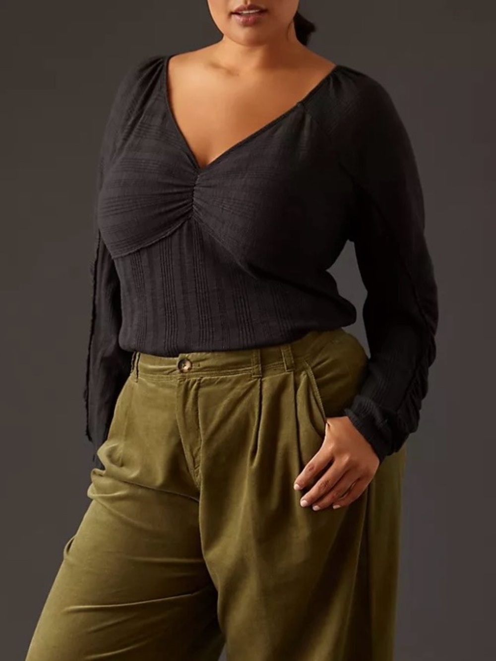 Pilcro Ribbed Ruched Sleeve Top